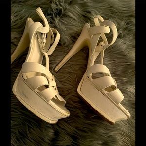 YSL Tribute White Patent Leather Sandals  40 1/2